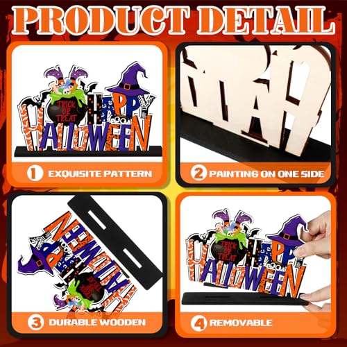 Image of CroBlissful 6 Pcs Halloween Table Centerpiece Decorations Trick or Treat Pumpkin Ghost Wood Centerpiece Happy Halloween Boo Spooky Wooden Signs Table Decor for Living Room Office Kitchen Party Decor