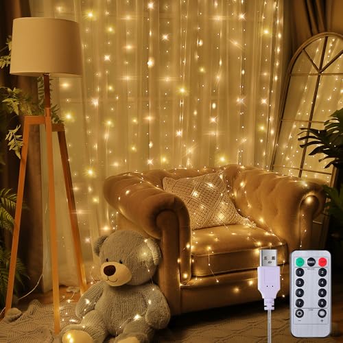 Meonum 1 Pack 195LED Curtain Tapestry Backdrop String Lights, Each 13 Strings 6.6 x 5 ft Tapestry Fairy String Light, 8 Modes Window Wall Hanging Light Strings for Bedroom Christmas Curtain Decor
