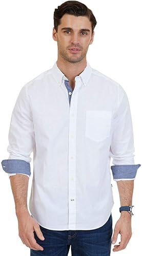 Nautica - Camisa clásica para hombre, manga larga, con botones y elástica