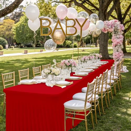 Image of Smiry 2 Pack Spandex Elastic Fitted Table Cloth Skirt for 6FT Table | Stretch Washable Table Cloth, Banquet Table Cover for Wedding, Party, Indoor & Trade Shows, (Red, 72Lx36Wx30H)