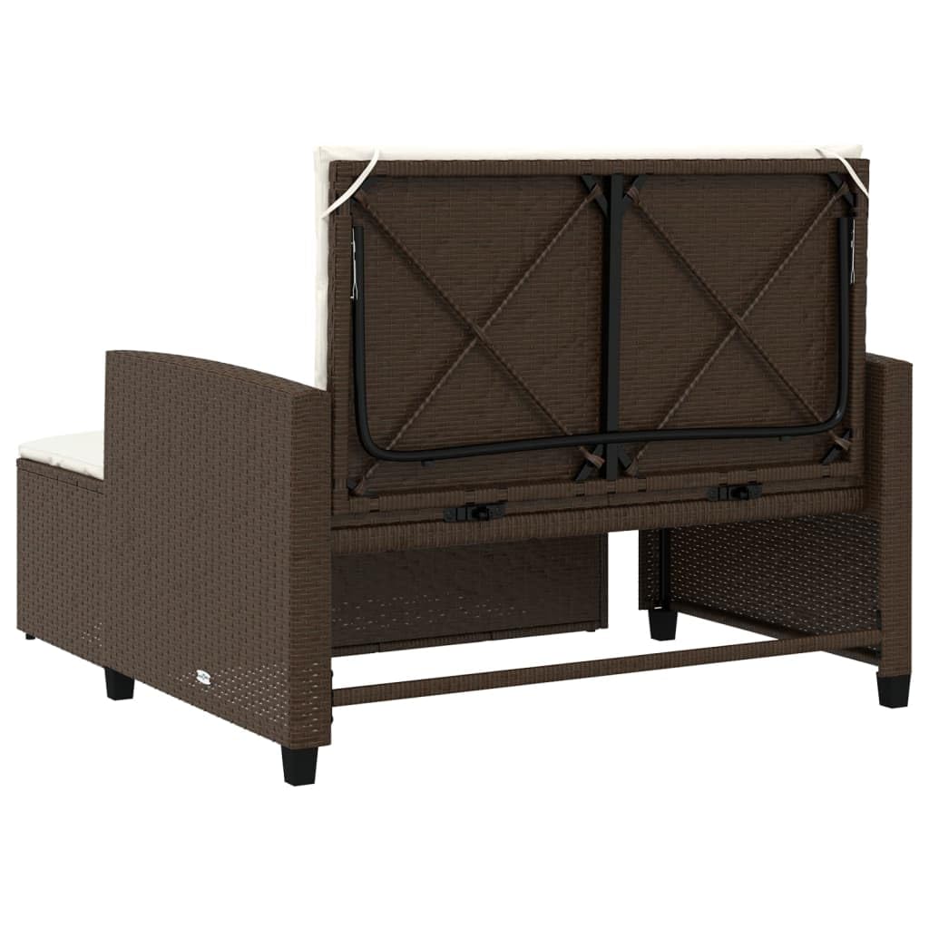 Divano da Giardino 2 Posti, in Polyrattan e Acciaio, Design Trasformabile, Set Giardino Esterno, Salotto da Giardino, per Terrazzo e Patio, Colore Marrone, 115x75x91 cm