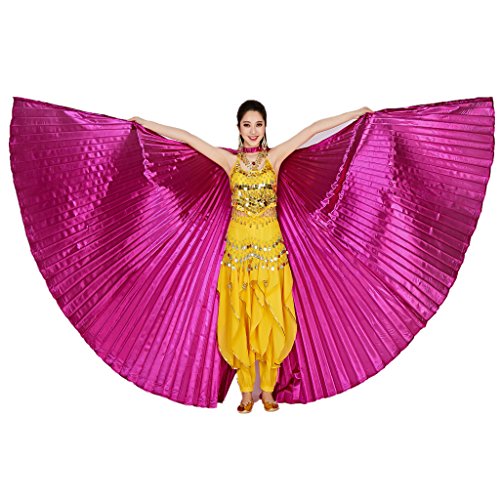MUNAFIE Belly Dance Isis Wings with Sticks for Adult Belly Dance Costume Angel Wings for Halloween Carnival Performance Dark pink