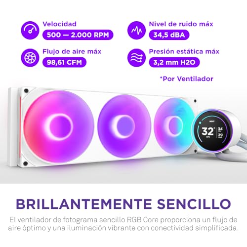 NZXT Kraken Elite 420 RGB 2025 - Refrigeración líquida AIO para CPU - Radiador de 420mm - Ventilador F420 RGB Core - LCD IPS de 2,72 pulgadas - AMD® AM5, AM4 - Intel® LGA 1851/1700, 1200/115X - Blanco - imagen 6