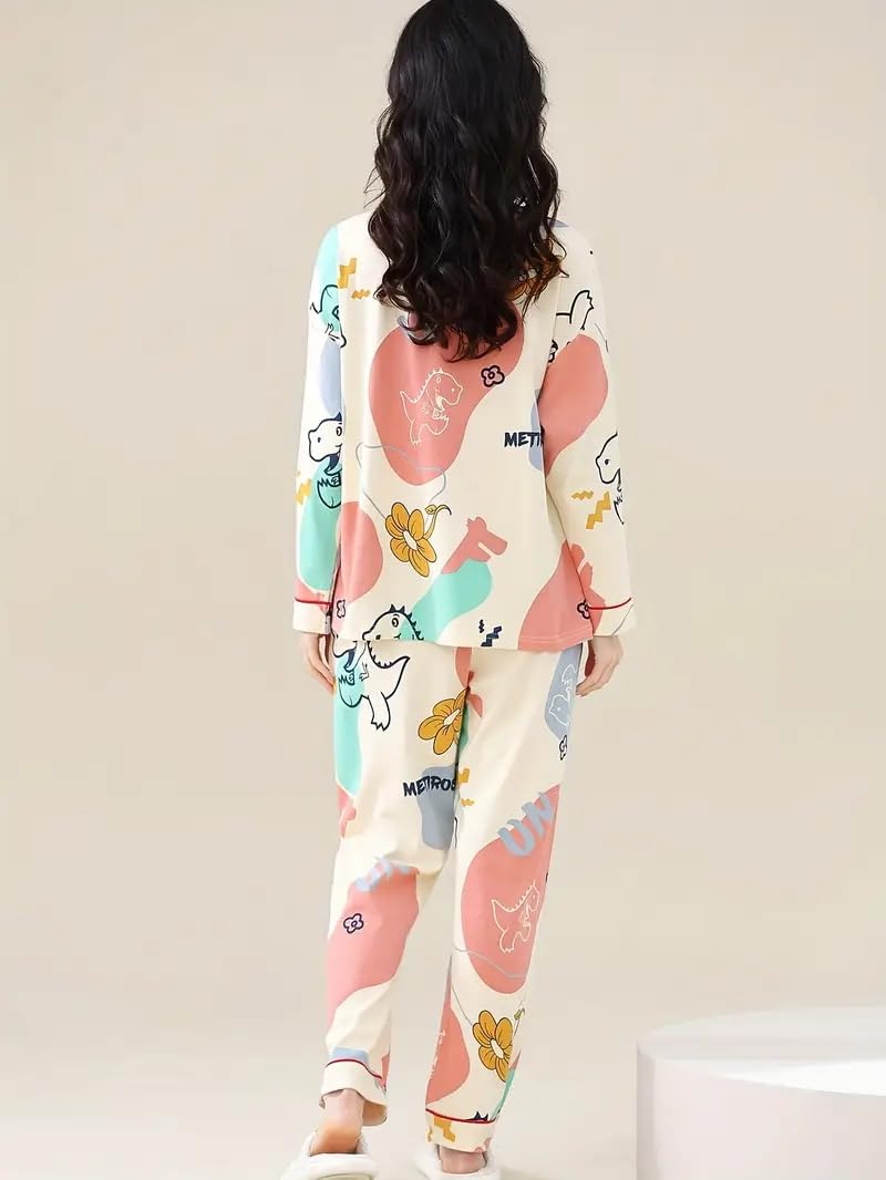 Celary Korean Style Women’s Night Suit|| Cute Printed Pajama Set|| Long Sleeve Top & Pants|| Soft Cotton Loungewear||Winter Night Suit - Image 6 thumbnail