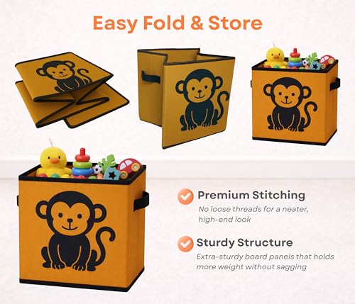 Image of Sopent Monkey Toy Storage Box & Kids Organiser - Animal Storage Basket for Kids Room, Foldable Fabric Toys Organizer Box, Kids Storage Basket