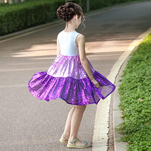 Sunny Fashion Girls Dress Silver Brown Shiny Glitter Sequin Color Block Sleeveless2