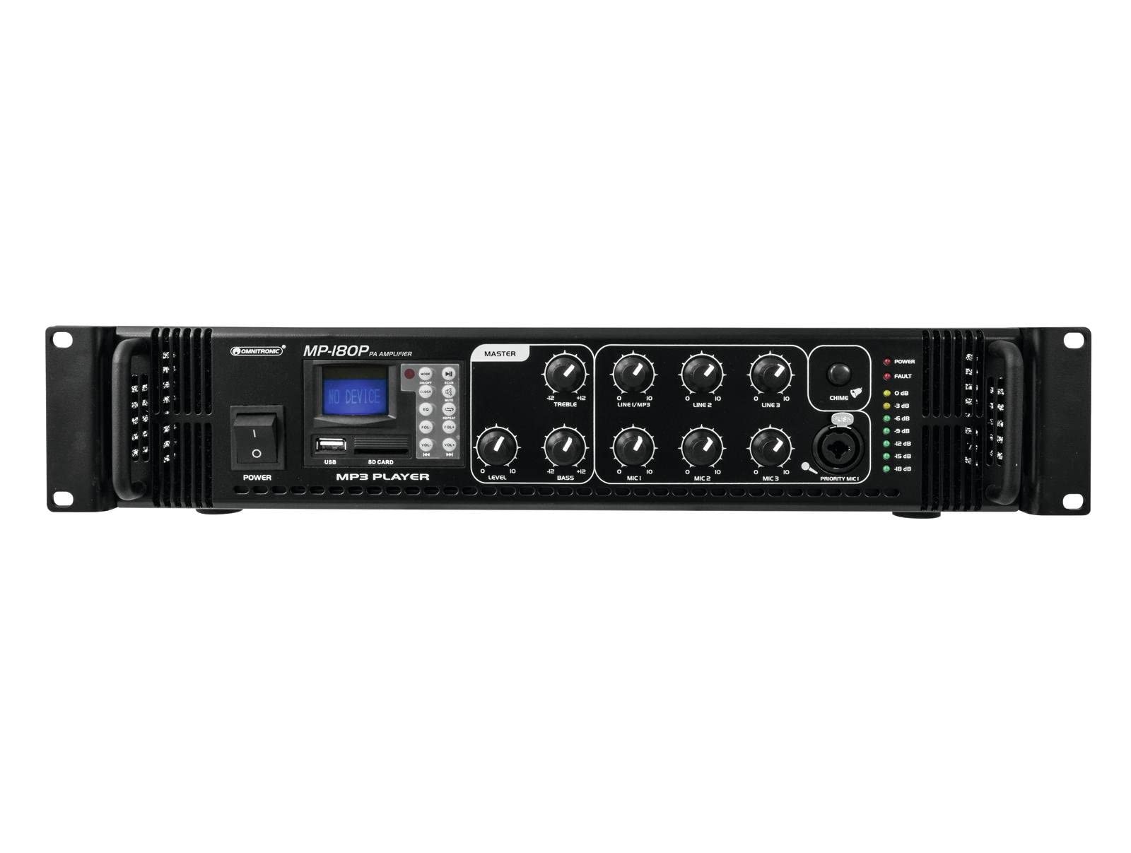 OMNITRONIC MP-180P ELA-Mischverstärker | ELA-Mono-Mischverstärker mit MP3-Player und IR-Fernbedienung, 180 Watt