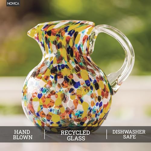 NOVICA Artisan Crafted Multicolor Hand Blown Recycled Glass Pitcher From Mexico 'Confetti' (71 Oz) by NOVICA - Image 5
