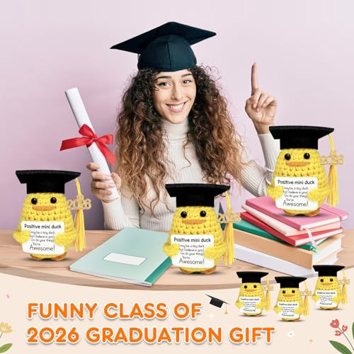 Graduation Gifts Set Class Of 2026，6 Pcs Positive Ducks With Grad Cap，Funny Gifts For High School College For Her Girls Him Boys，Handmade Inspiring Emotional Support Positive Crochet Animals (Duck) by UGRASEA - Used condition - Image 6