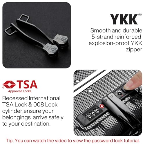 Image of Hanke Carry On Luggage Hardside Suitcase with Wheels & Front Opening, 20in 24in 26in Large Luggage Aluminum Frame PC Rolling Suitcases Travel Bag TSA Lock, Black(with laptop compartment), 20 Inch, 20 Inch Carry on Luggage Hard Shell Suitcases With Wheels