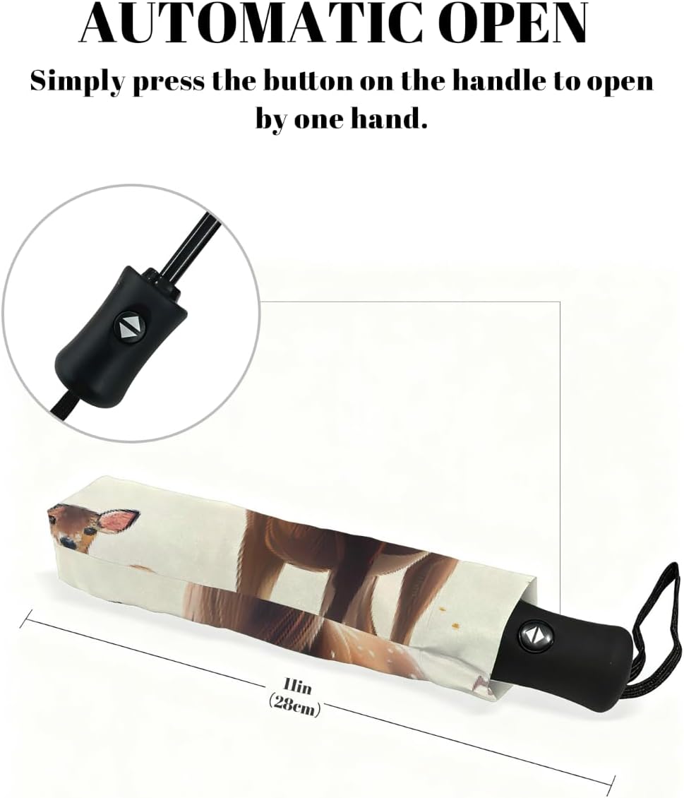 Huge Antlers Deer Forest Folding Umbrella Windproof Compact Lightweight Travel Umbrella with 8 Reinforced Ribs, Portable UV Sun & Rain Protection for Men & Women