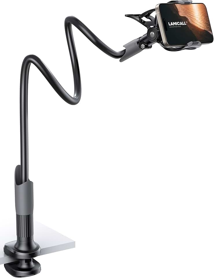 Suporte de telefone com suporte de pescoço de ganso para cama - Lamicall grampo de telefone celular para mesa, cabeceira de braço longo preguiçoso flexível, suporte de montagem aérea