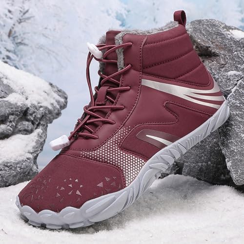 Image of Winter Footwear Barefoot Shoes Women Men Zero Drop Barefoot Hiking Boots Slip On Warm Waterproof Snow Boot Minimalist Wide Toe Ankle Booties Five Finger Hike Shoes Outdoor
