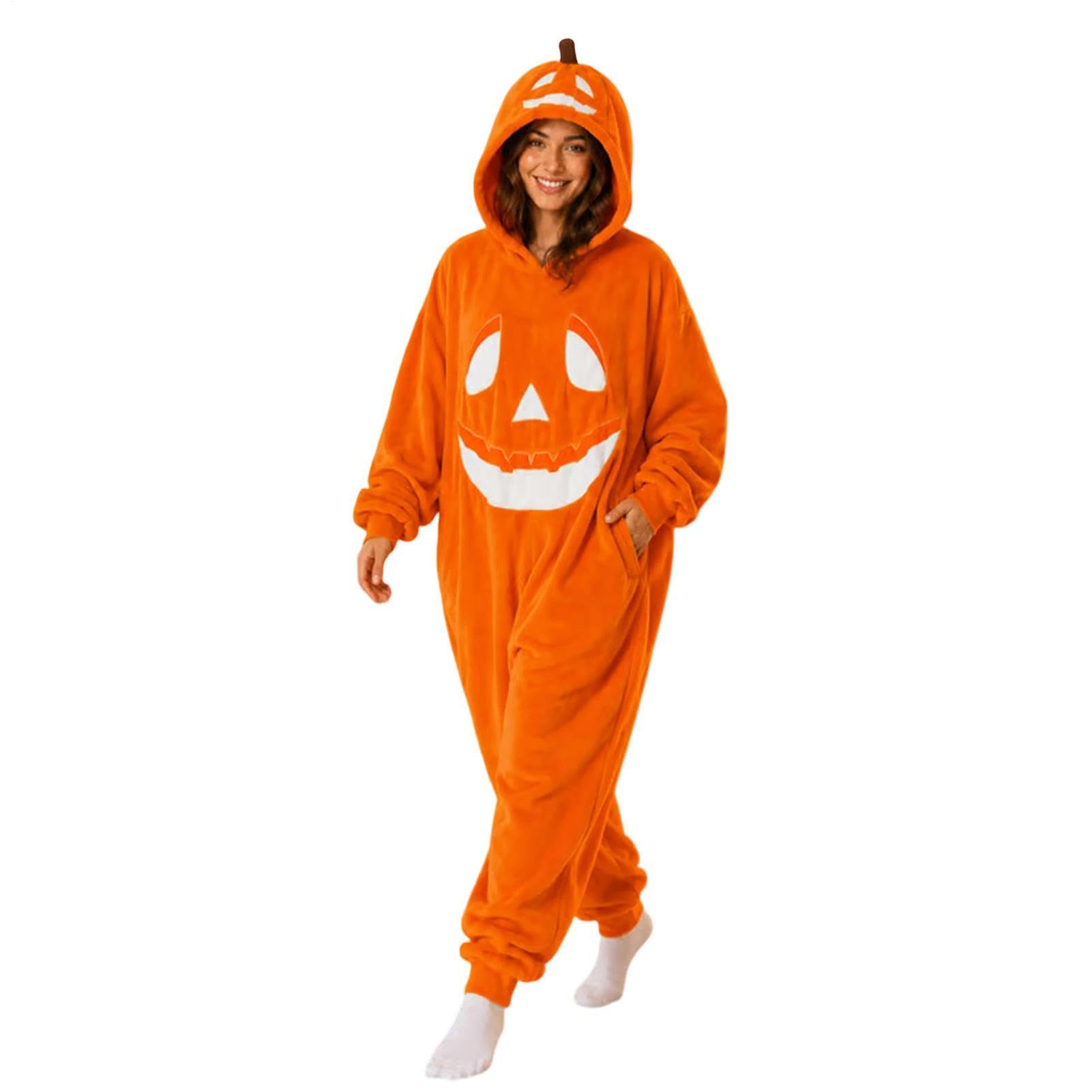 Kostium dyni na Halloween, miękki, pomarańczowy kombinezon z kapturem | Halloweenowy kombinezon z dynią na imprezę cosplay domowy koncert karnawał rodzina pary