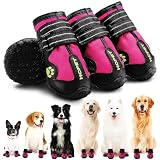 Hcpet Dog Shoes, Dog Boots for Large Dogs, Waterproof Dog Booties Paw Protector for Summer Hot Pavement, Winter Snowy Day, Outdoor Walking, Indoor Hardfloors Anti Slip Sole Pink Size 6