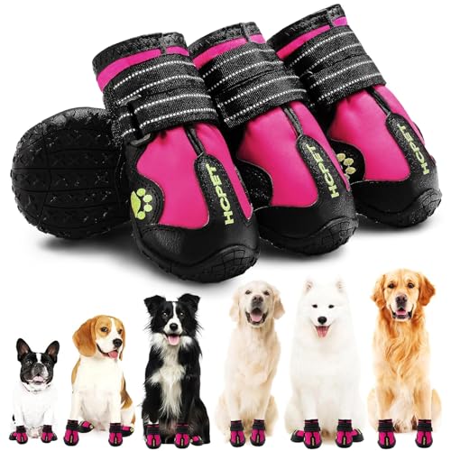 Hcpet Dog Shoes, Dog Boots for Small Dogs, Waterproof Medium Dog Booties Paw Protector for Summer Hot Pavement, Winter Snowy Day, Outdoor Walking, Indoor Hardfloors Anti Slip Sole Pink Size