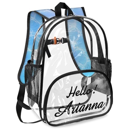 Beach Watercolor Blue Sea Ocean Personalized Large Clear Backpack Heavy Duty for Stadium Approved Custom Farmhouse PVC Transparent Backpack with Name See Through Bag for Concerts2