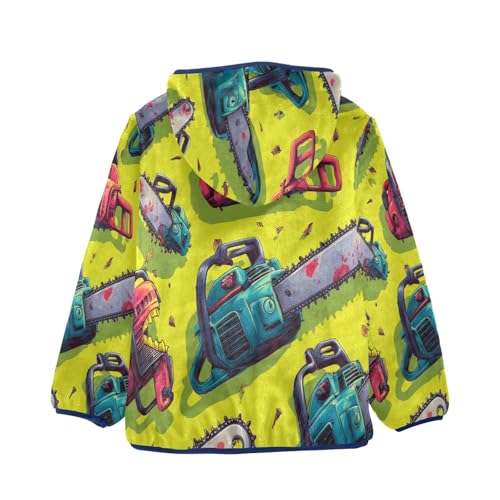 Chainsaws Pattern Print on Fabric Toddler Fleece Jacket Girl Boys Hooded Fleece Jacket Coat Warm Outwear Zip-up 3-10T2