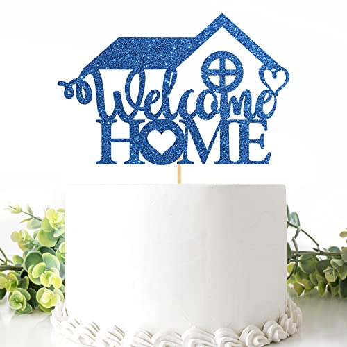 Welcome Home Cake Topper New Home Cake Decorations Welcome Back Family Reunion Housewarming Party Supplies Glittery Blue