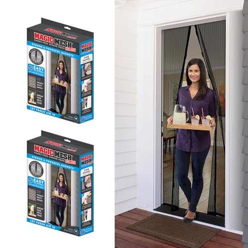 Magic Mesh Deluxe Black | Magnetic Screen Door Heavy Duty Magnetic Closure Door Net Patio Screen Sliding Door Screen Bug Screen for Doorways Kid & Pet Friendly | Size 39 x 83 (Pack of 2)