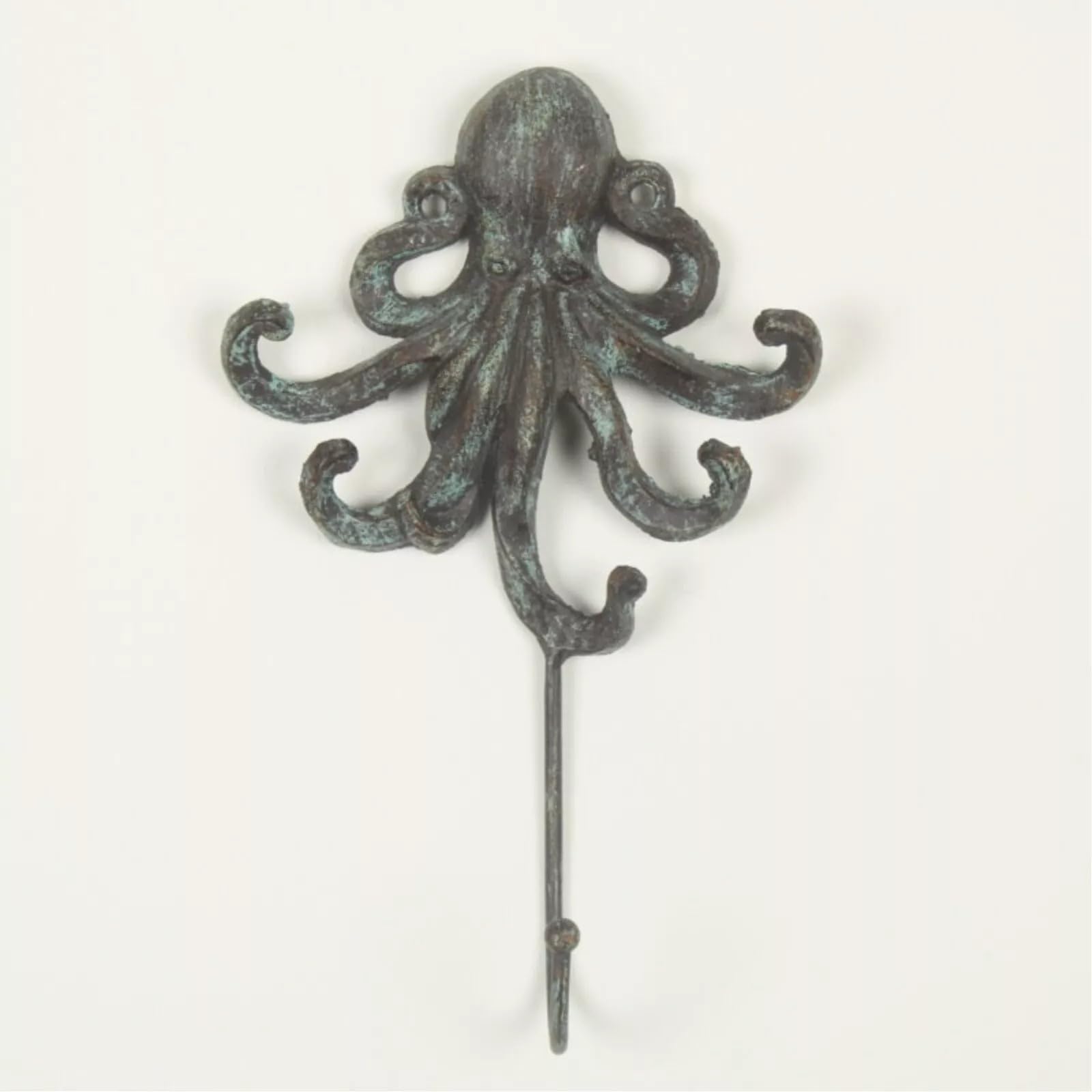 Fyne-Finds Green Metal Octopus Shaped Hook Wall Mounted Single Coat Antique Keys Hanger Rack