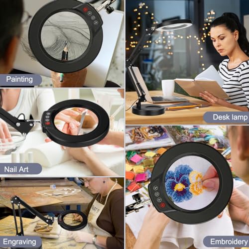 Krstlv N109-06 10X Magnifying Glass With Light, Krstlv Upgrade Button 5 Color Modes Stepless Dimmable 2-In-1 Led Lighted Desk Lamp & Clamp thumb #6