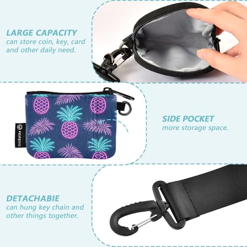 Summer Neon Pineapple Leaf Dual Wristlet Wallets for Women Small Detachable Women's Money Organizers with Zipper Pocket for Daily Use 2 Pcs3