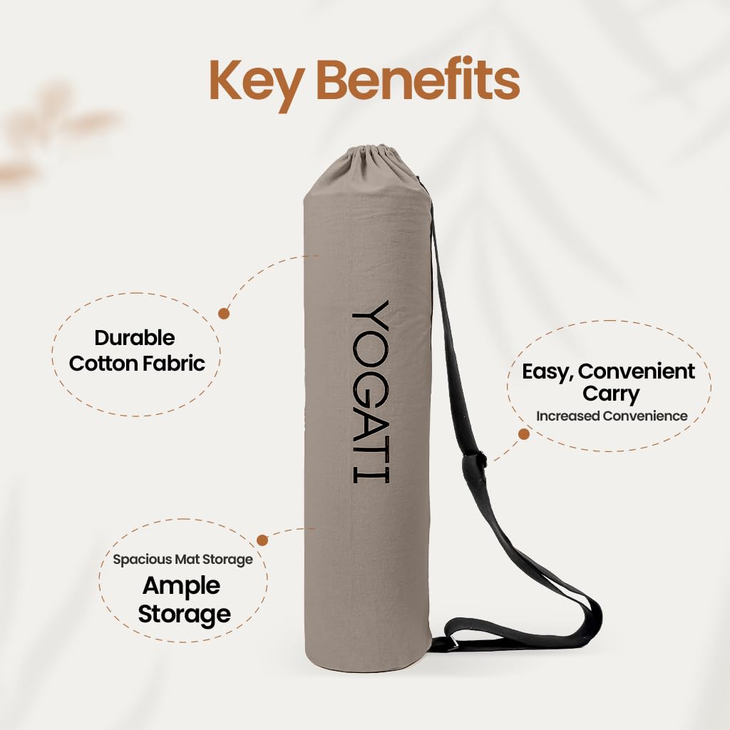 YOGATI® Torba na matę do jogi, duże torby na matę do jogi z syntetycznej bawełny, dla kobiet i mężczyzn, z regulowanym paskiem, idealne do pilatesu i maty do ćwiczeń, 19 x 80 cm, torba na matę do jogi