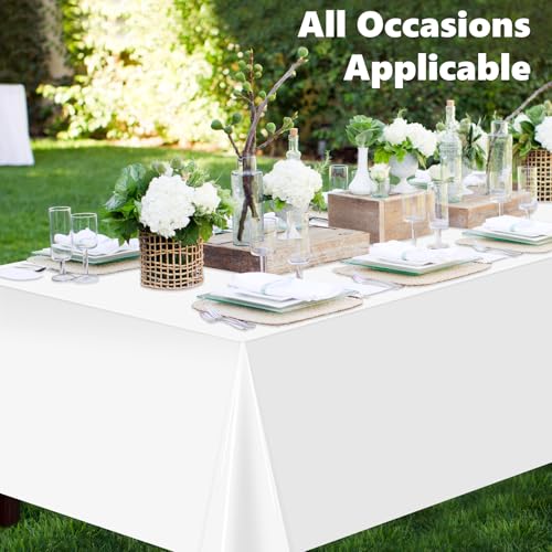 Image of LANLISA 3 Pack Plastic Table Cloth Disposable, White Table Cloth for Rectangle Table, 54 x 108 Inch Disposable Tablecloth for Party, Plastic Table Cover