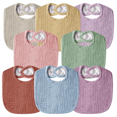 Image of Wrrernsin Muslin Baby Bibs for Unisex Boys Girls, Cotton Drool Bibs, Adjustable Newborn Bibs for Drooling and Teething