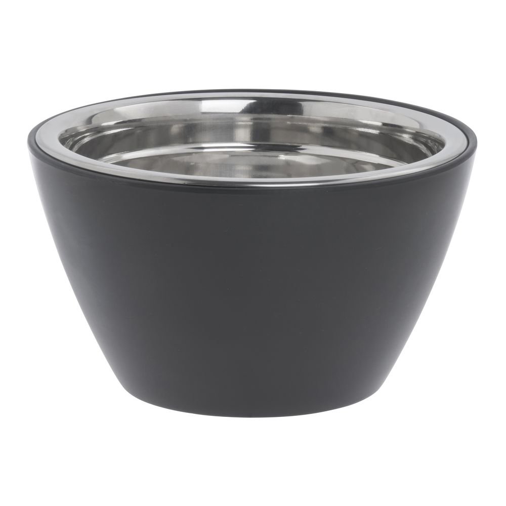 Serving Bowl Black Melamine with Stainless Steel Bowl Insert - 7" Dia x 4" D by HUBERT – Melamine, Black, Model 92711+31062