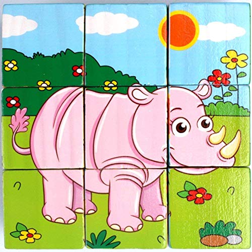 Image of FunBlast 6-in-1 Wooden Block Puzzle for Kids, 9-Pcs Colorful Wooden Block Toy for Kids, Picture Puzzle- Multi Color