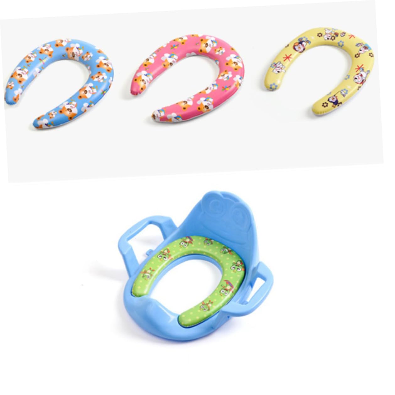 Asiento de Entrenamiento Baño para Niños y Bebés Cojín Cómodo y Asas Antideslizantes de Pvc para Uso en Casa, Pack de 4 Unidades Color Aleatorio