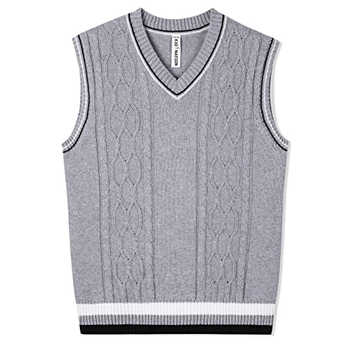 Kid Nation Boys Sweater Vest Cable Knit 100% Cotton Unisex Toddler Uniforms Vest For Big Boys Girls Childrens 7-8 Years Gray #TOP9