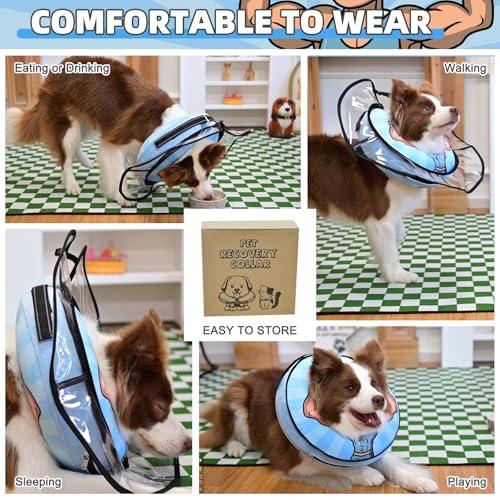 Image of KOOLTAIL Inflatable Dog Cone Collar, Soft Donut E Collar for Dogs After Surgery to Stop Licking Enhanced Alternative, Blow Up Pet Neck Pillow Recovery Adjustable Cone for Dog Cat,Hercules M