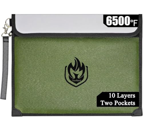 Andyer 2 Pockets Fireproof Document Bag 6500F Fireproof Money Bag for Cash