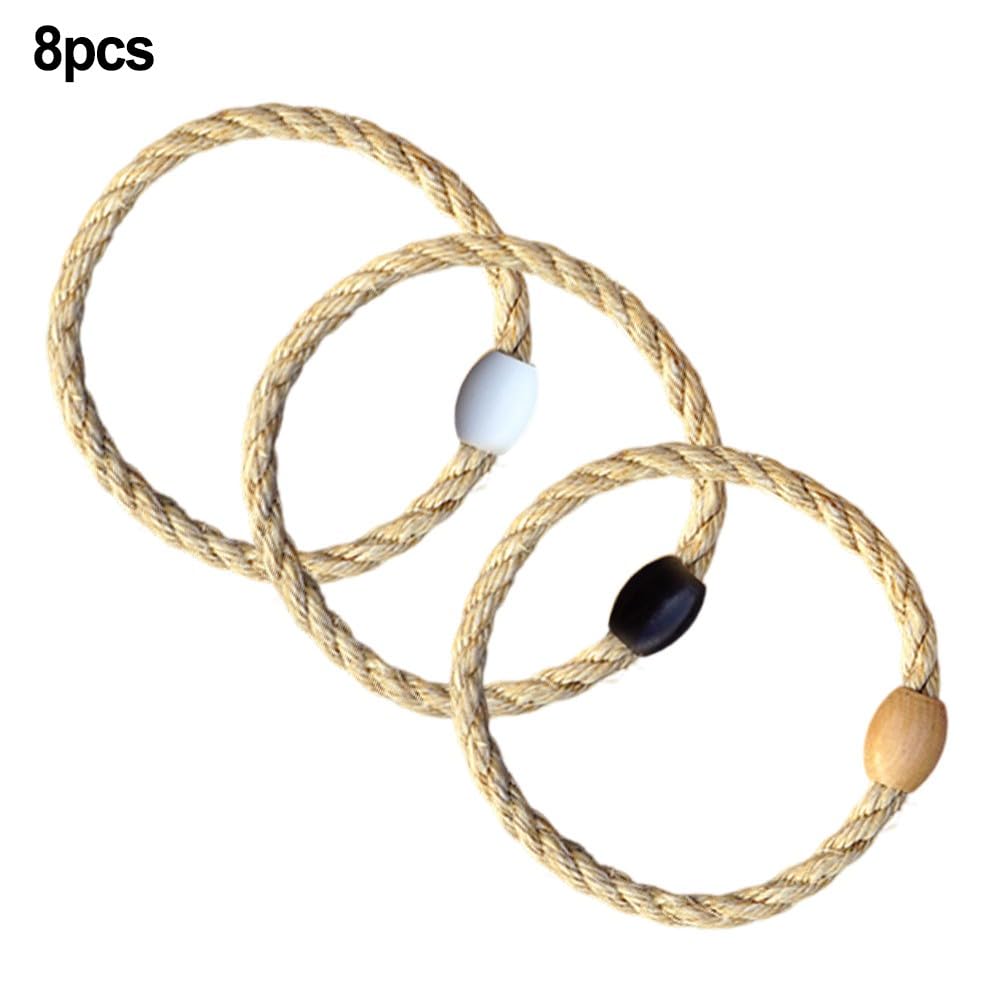Corde de chanvre jeu lancer d'anneaux 8 anneaux fête plein air perles bois entraînement vitesse agilité noir blanc jaune