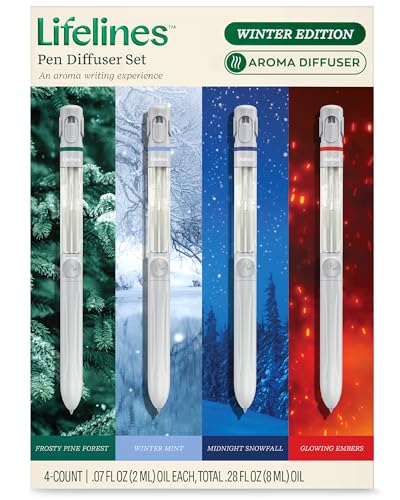 Lifelines Pen Diffuser Set, 4-Pack Winter Blend Edition - 1mm Black Ballpoint Pen with Scented Essential Oil Diffuser - Aromatherapy & Sensory Immersion Diffuse Aroma As You Write
