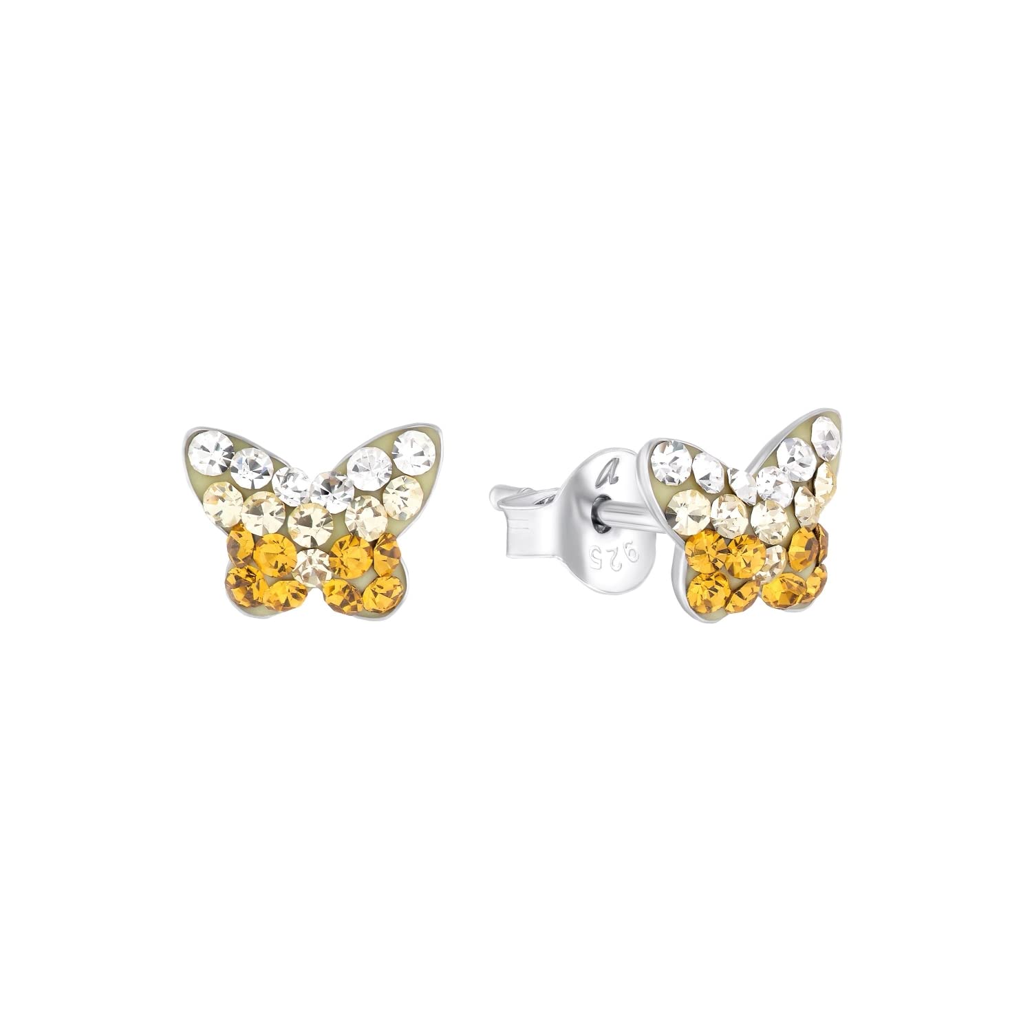 Amor stud earrings 925 sterling silver girls' children's earrings, with Preciosa, 0.6 cm, silver, butterfly, comes in jewelry gift box