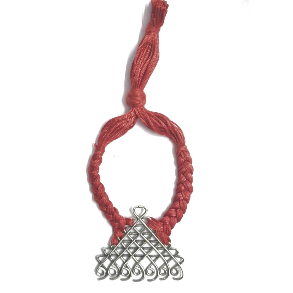 Image of Dulcett India | Saraswati Yantra Bracelet for Men with Red Thread (Big Motif) | Silver Plated Brass| Traditional Ethnic Jewelry for Men & Women |Unisex Rakhi