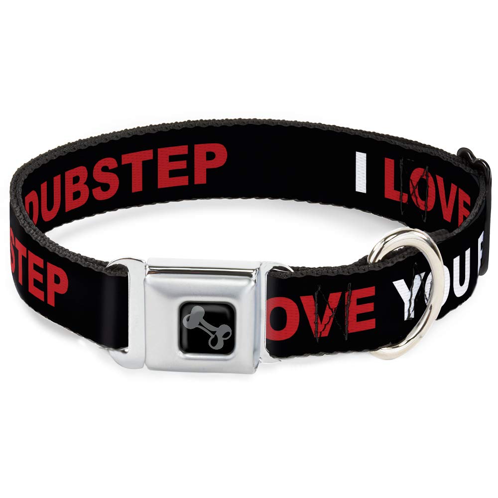 Buckle-Down I Love You But I'Ve Chosen Dubstep czarno-biała/czerwona obroża dla psa, szeroka S/13-18