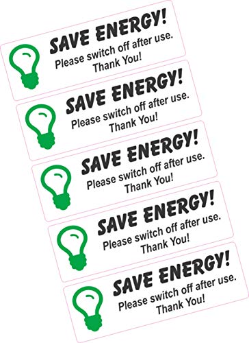 Save Energy Stickers - Light Switch Stickers - Turn off Lights or Appliances - 6.6cm Wide (Pack 10, White - Save)