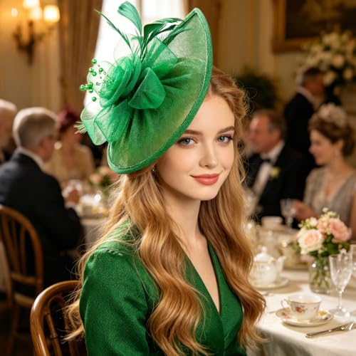 Image of DRESHOW Women Fascinator Hats Tea Party Hat Vintage Pillbox Hat Headband for Cocktail