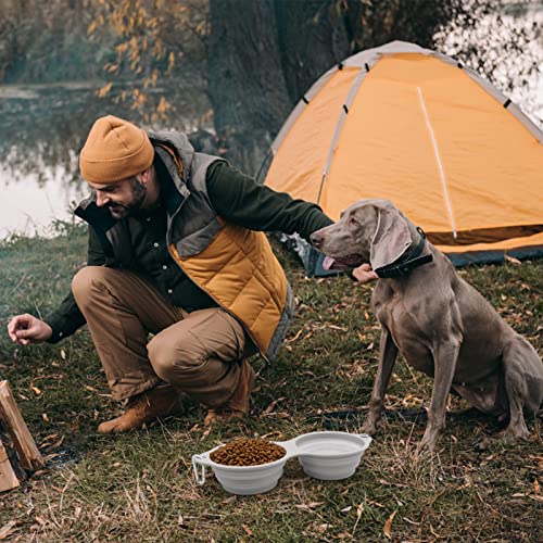 Hundenäpfe Faltbare Integrierter Reisenapf ohne Plastikrand 2 in 1 Haustierfutter Schüssel für Wandern Camping (hellgrau)