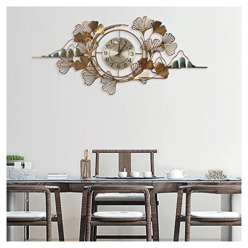 Horloge murale design feuille de ginkgo en métal 3D luxueuse 88 cm