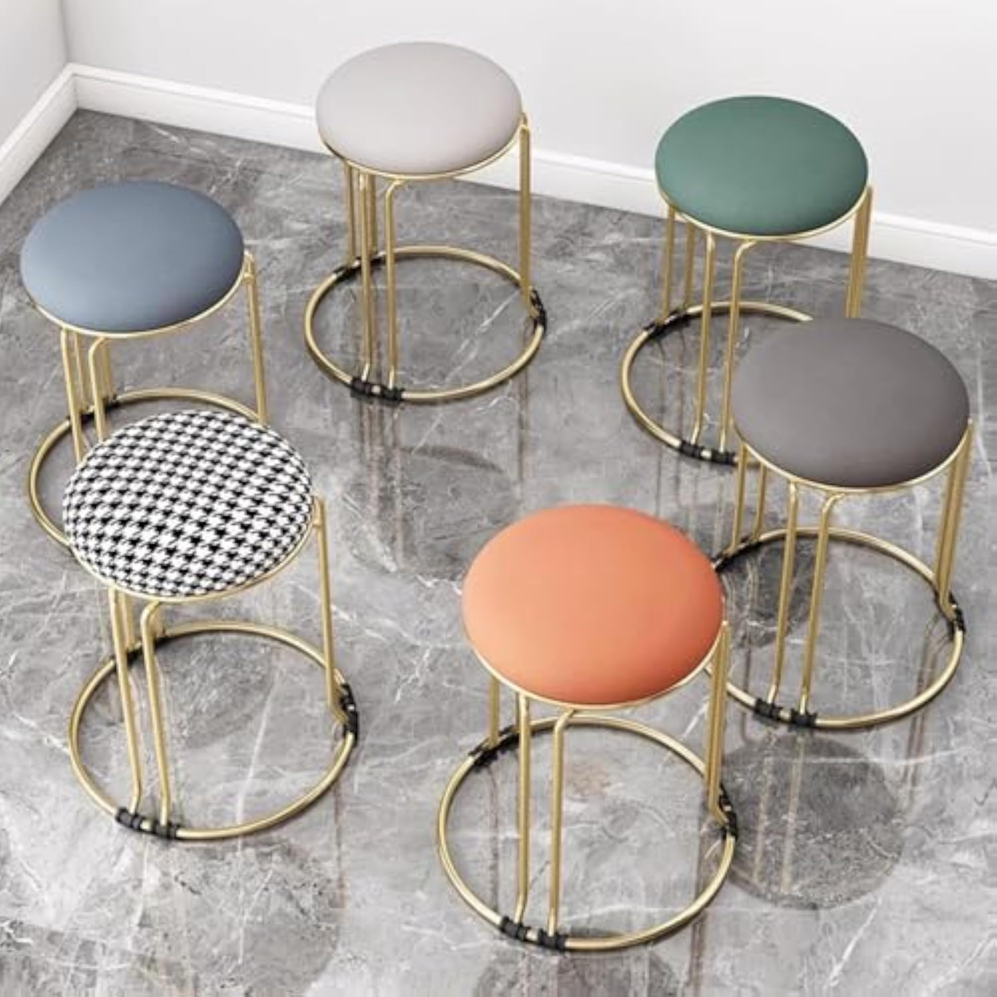 Stackable Ottoman Stools with Cushion Top for Home Seating
