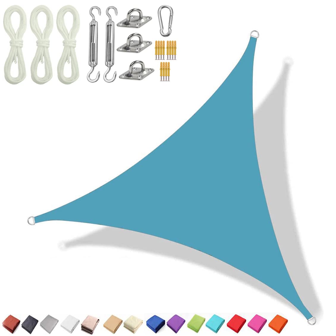 Voile d'ombrage triangulaire bleu anti-UV 95% étanche avec kit de fixation