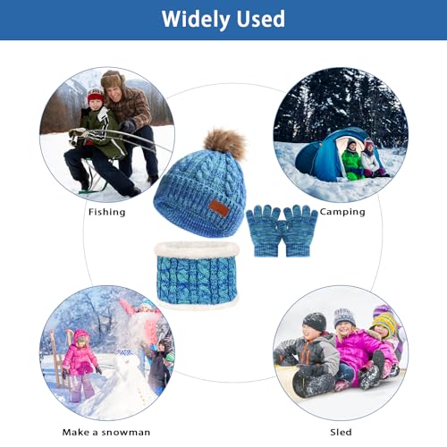 Image of Kids Hat Scarf Gloves Set, Kids Winter Beanie Hat Scarf Gloves Set with Knit Thick Warm Fleece Lined for 1-6 Years Old