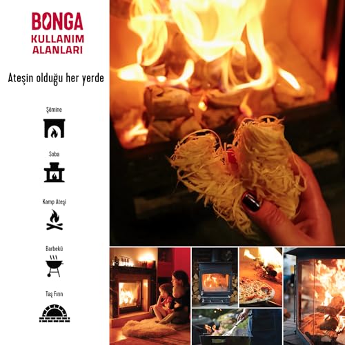 BONGA Soba, Şömine, Mangal Tutuşturucu 10 Adet 140 gr - Jel Ve Çıra Alternatifi Doğal Odun Yünü