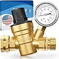 Renator RV Water Pressure Regulator for RV Camper. Brass Lead-free Adjustable Water Pressure Regulator with Gauge for Camper Travel Trailer, Reducer Valve W Filter. M11-0660R.